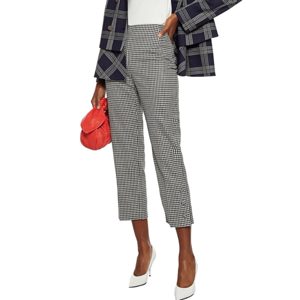 Lela Rose Cropped Embellished Gingham Wool Pants